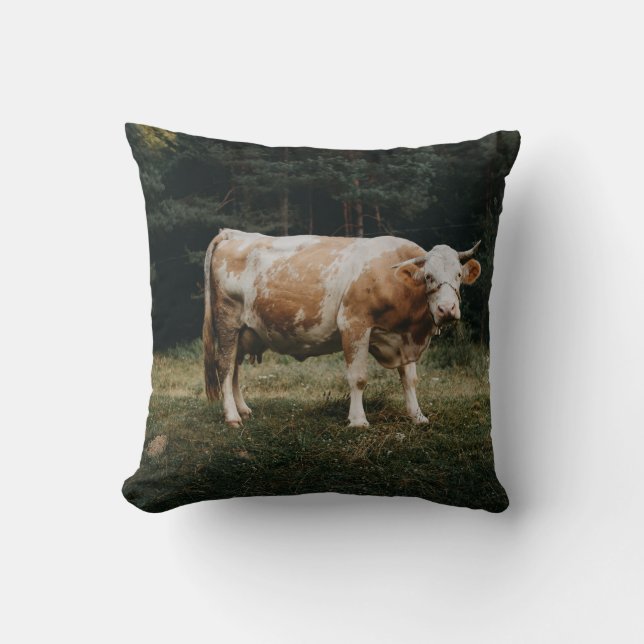 BROWN AND WHITE CHAINED COW CUSHION (Front)