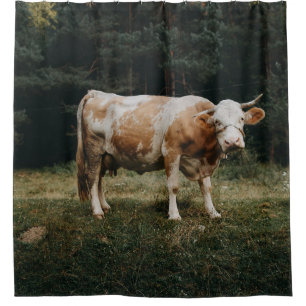 BROWN AND WHITE CHAINED COW SHOWER CURTAIN