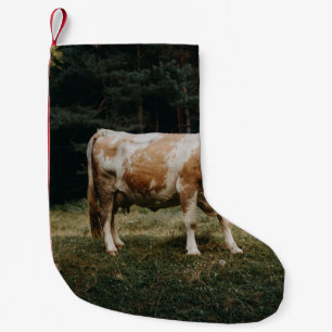 BROWN AND WHITE CHAINED COW SMALL CHRISTMAS STOCKING