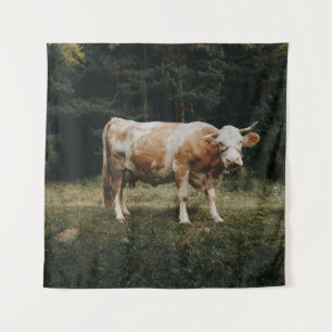 BROWN AND WHITE CHAINED COW TAPESTRY