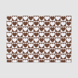 Brown and White Checkered Pattern With Hearts Tissue Paper