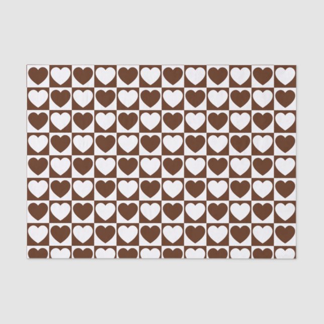 Brown and White Chequered Pattern With Hearts Tissue Paper (Front)