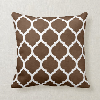 Brown and White Classic Trellis Quatrefoil Cushion