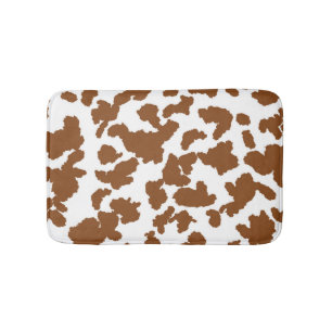 Brown And White Cow Hide Fur Pattern Bath Mat