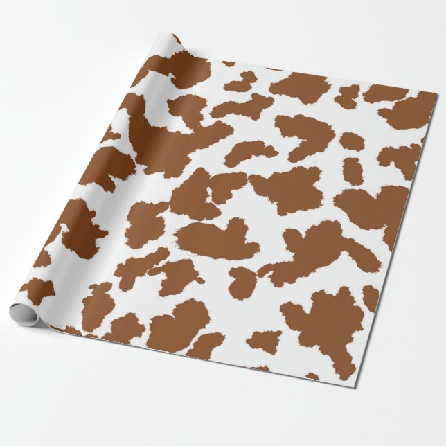 Brown And White Cow Hide Fur Pattern  Wrapping Paper (Unrolled)
