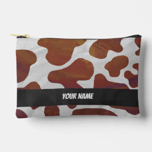 Brown and White Cow Pattern Accessory Pouch