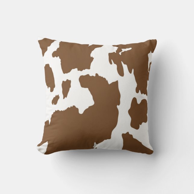 Brown and White Cow Print Cushion (Front)