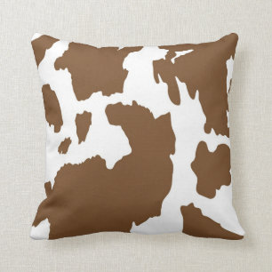 Brown and White Cow Print Cushion