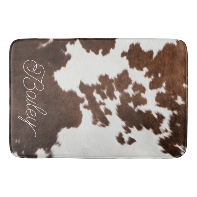 Brown and White Cowhide Bath Mat (Front)