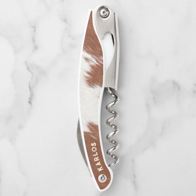 Brown and white cowhide realistic texture corkscrew (Back)