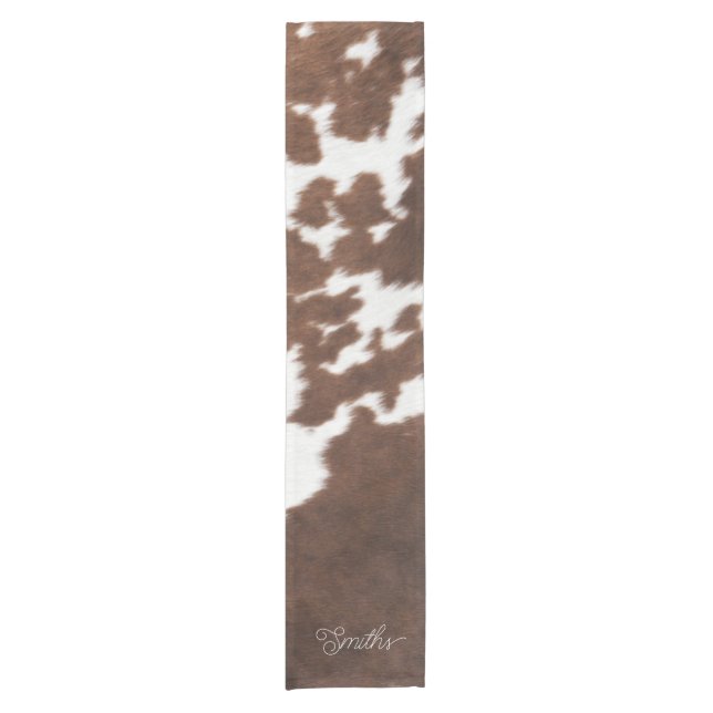 Brown and White Cowhide  Short Table Runner (Front)