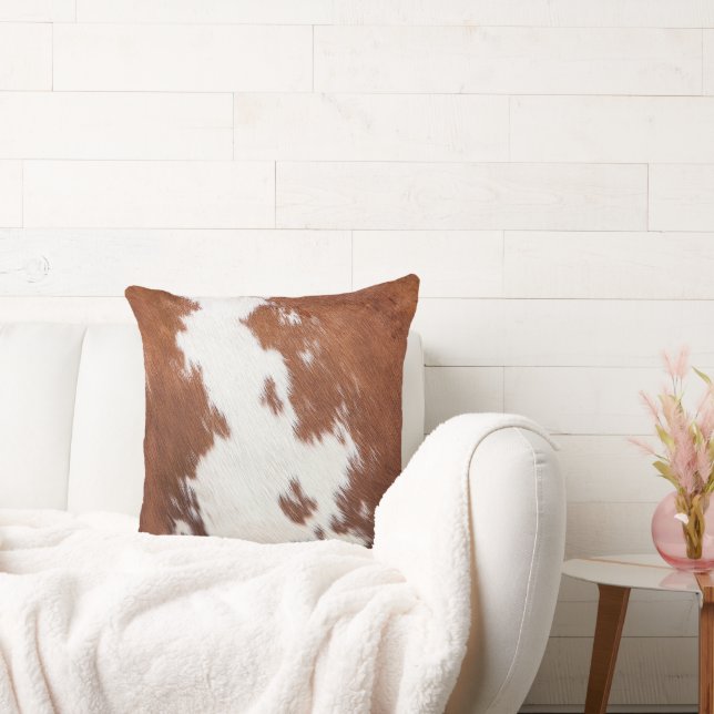 Brown and white cowhide texture cushion (Couch)