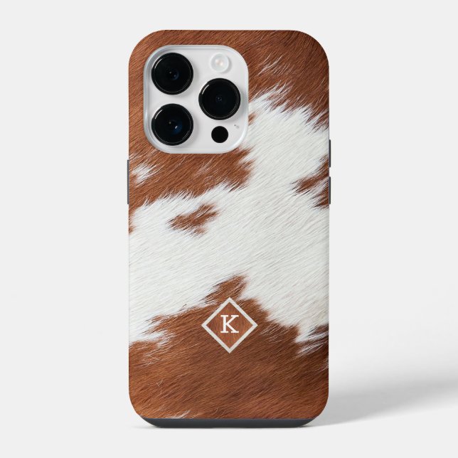 Brown and white cowhide texture Monogram iPhone Case (Back)