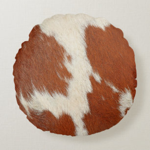 Brown and white cowhide texture round cushion