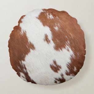 Brown and white cowhide texture round cushion