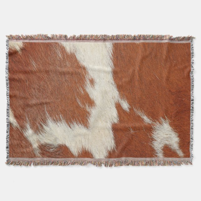 Brown and white cowhide texture throw blanket (Front)