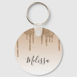 brown and white custom name glitter key ring