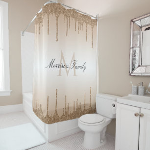 brown and white custom name glitter shower curtain