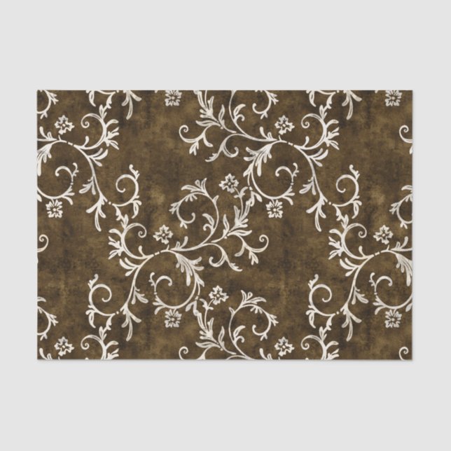 Brown and White Damask Tissue Paper (Front)