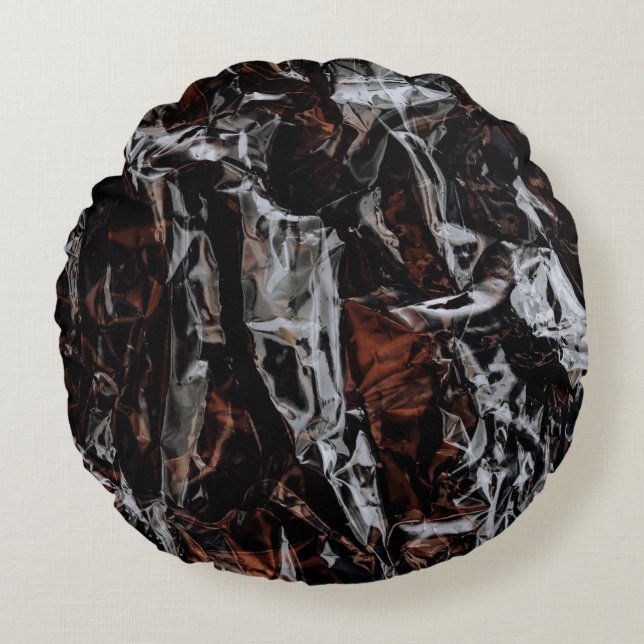 Brown and white dried leaves round cushion (Front)