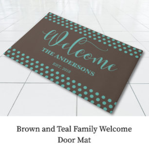 Brown and White Family Door Mat