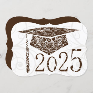 Brown and White Floral Cap 2025 Graduation Party Invitation