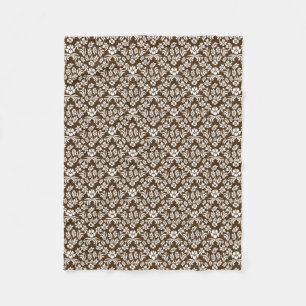 Brown and White Floral Damask Fleece Blanket