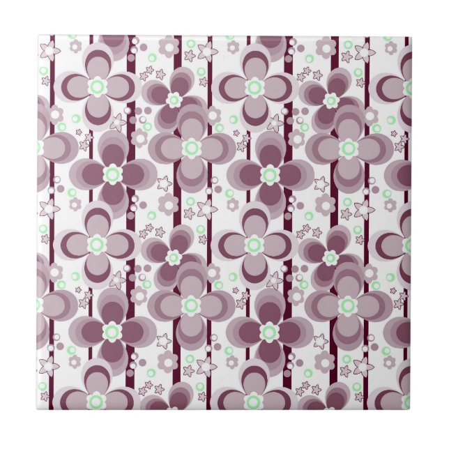 brown and white floral pattern ceramic tile (Front)