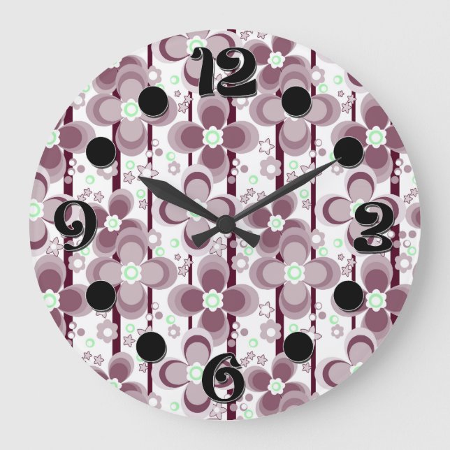 brown and white floral pattern large clock (Front)
