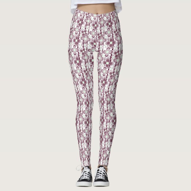 brown and white floral pattern leggings (Front)