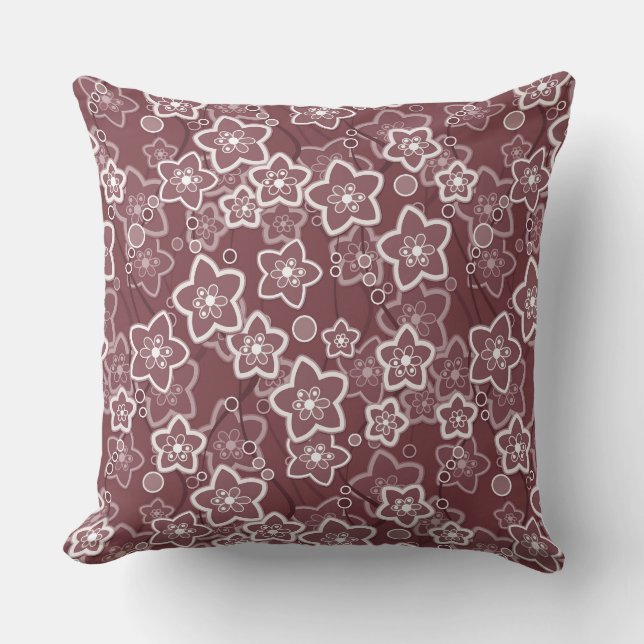 brown and white floral pattern retro sixties cushion (Front)