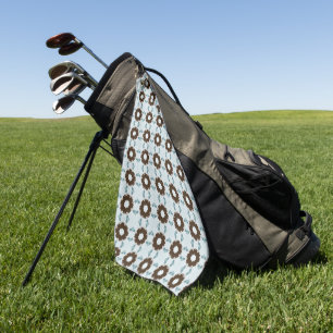Brown and white flowers geometric patterned golf towel