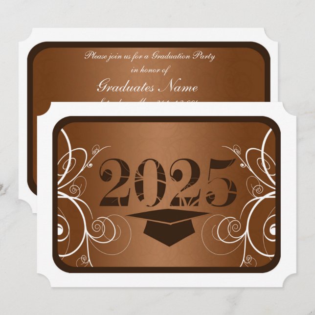 Brown and White Frame Graduation Party Invitation (Front/Back)