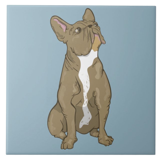 Brown and white french bulldog ceramic tile (Front)
