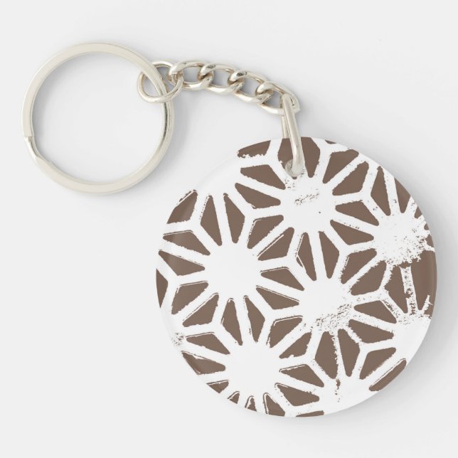 Brown and white geometric pattern key ring (Front)