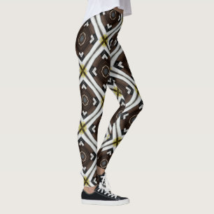 Brown and White Geometric Pattern Leggings
