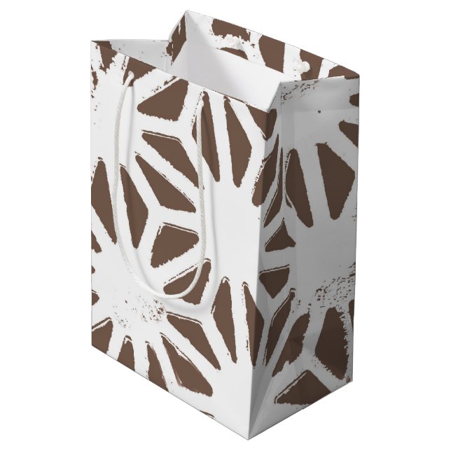 Brown and white geometric pattern medium gift bag (Back Angled)