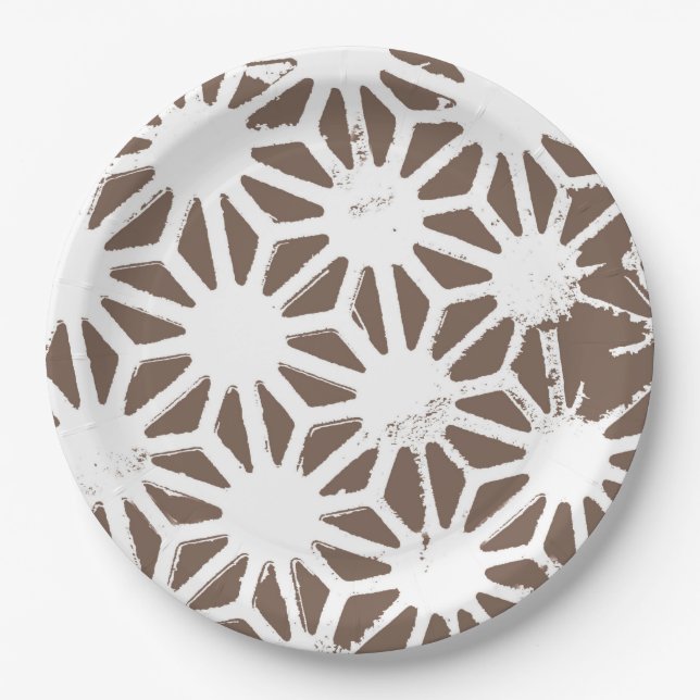 Brown and white geometric pattern paper plate (Front)