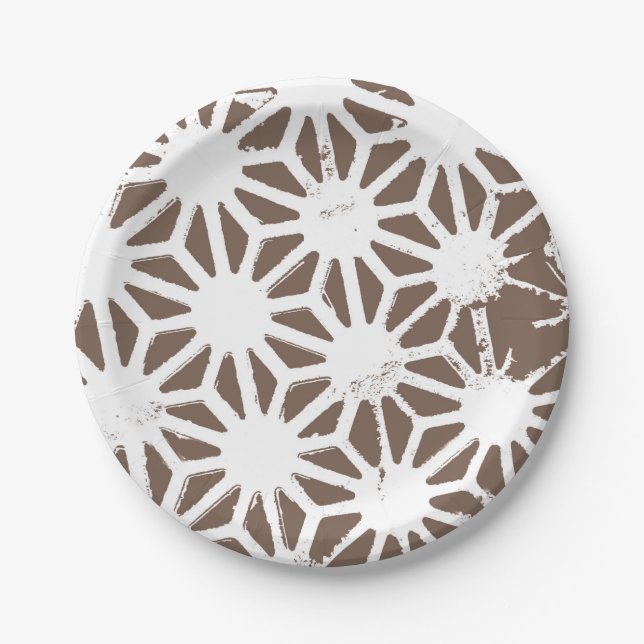 Brown and white geometric pattern paper plate (Front)