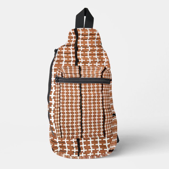 Brown and White Geometric Pattern Sling Bag (Front)