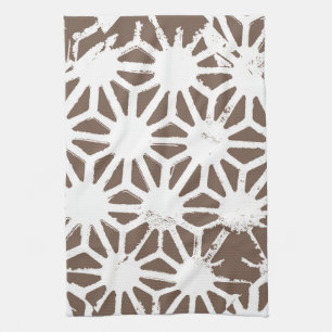 Brown and white geometric pattern tea towel