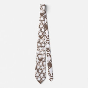 Brown and white geometric pattern tie