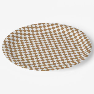Brown And White Gingham Chequered Paper Plate