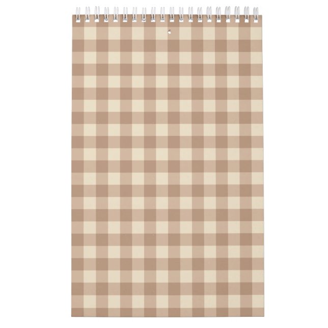 Brown and White Gingham Plaid Pattern Calendar (Cover)