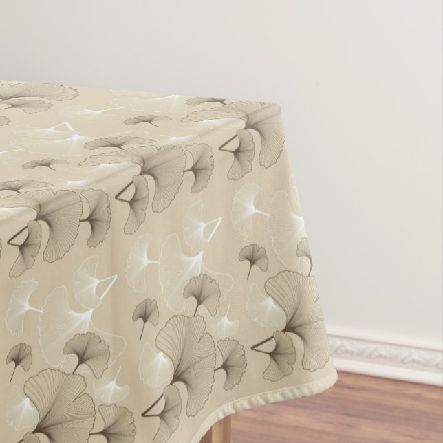 Brown and White Ginko Leaves on Tan Tablecloth (In Situ)