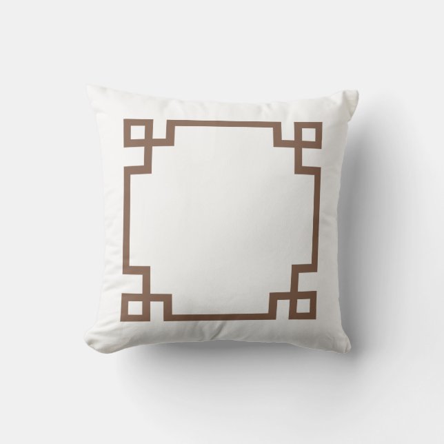 Brown and White Greek Key Outdoor Cushion (Front)