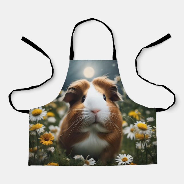 Brown And White Guinea Pig Moon And Daisies, Apron (Front)