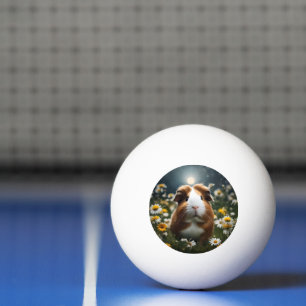 Brown And White Guinea Pig Moon And Daisies, Ping Pong Ball