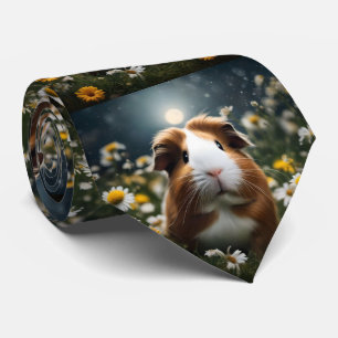 Brown And White Guinea Pig Moon And Daisies, Tie