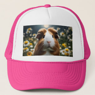 Brown And White Guinea Pig Moon And Daisies, Trucker Hat